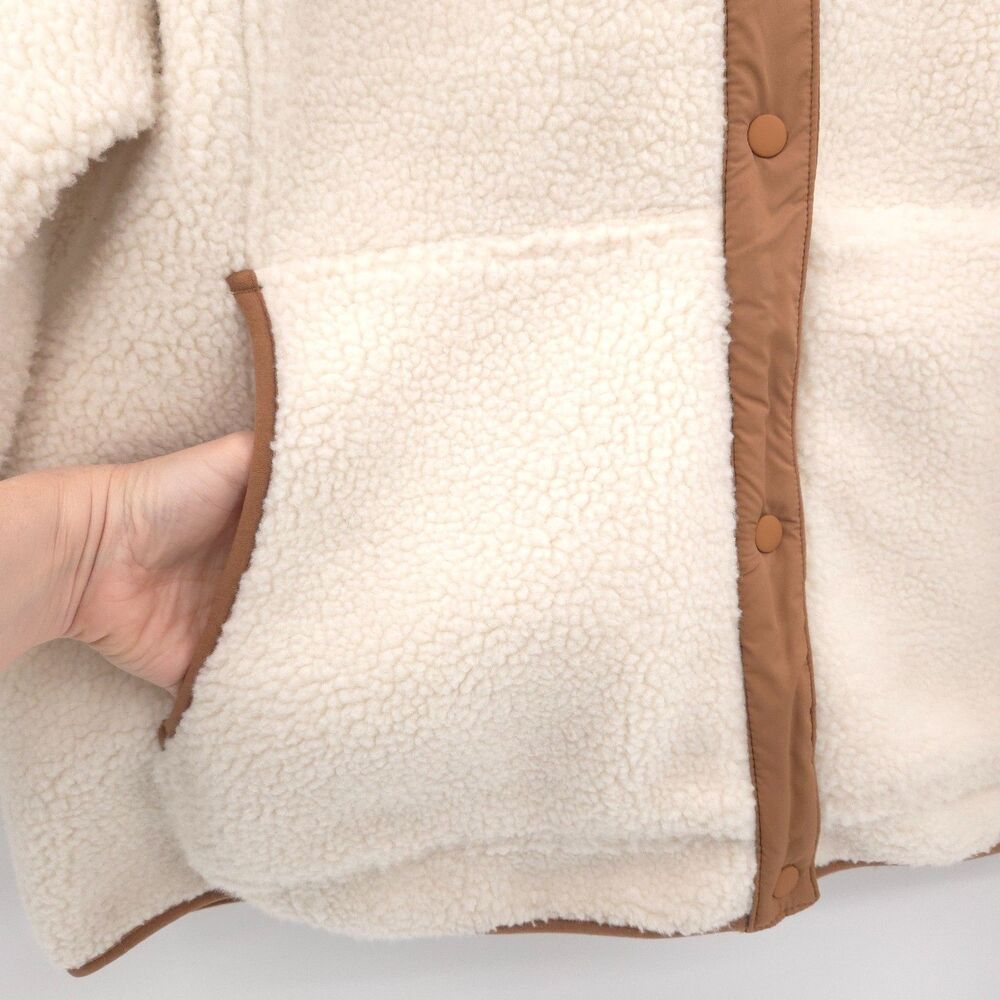 Lands' End cream sherpa fleece jacket Size 3X brown trim long sleeve pockets - Picture 4 of 13